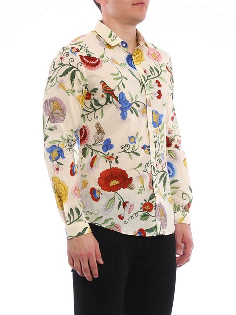 gucci duke floral print shirt green|Floral print silk crêpe de chine shirt in green and ivory .